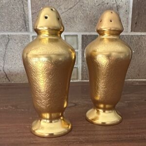 Vintage Pickard Gold Salt & Pepper Shakers – Etched Floral Porcelain Set